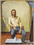 Self Portrait With Hoop by Stephen Brown, 1982, oil on canvas, sold Jul 2025