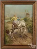 of a woman and child in a horse drawn cart by Reinhold Schweitzer, oil on panel, sold Jun 2025