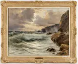 coastal scene by Cavalier Michele Federico, oil on canvas, sold Jun 2025