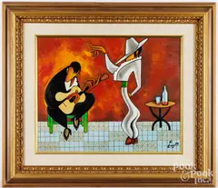 of figure dancing by Xavier Cugat, oil on canvas, sold Jun 2025