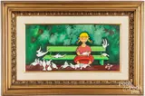 girl feeding pigeons by Xavier Cugat, oil on canvas, sold Jun 2025