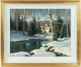 winter landscape by Florence Hansen, oil on canvas, sold Jun 2025