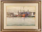 harbor scene by Henry Rice, watercolor, sold Jun 2025