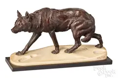 and marble sculpture The Wolf in the Snow by Charles Valton, bronze, sold May 2025