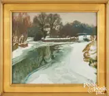 titled Winter at Flatford Mill by Alfred Munnings, oil on board, sold May 2025