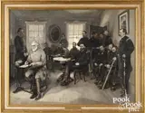 Civil War illustration of Lee surrendering at Appomattox by Alonzo Chappel, oil on board, sold May 2025