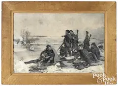 Civil War illustration depicting Christmas on the Rappahannock by Gilbert Gaul, oil on canvas, sold May 2025