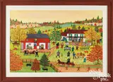fall farm auction scene by Hattie Klapp Brunner, watercolor and gouache, sold May 2025