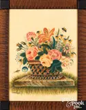 theorem of a basket of flowers by David Y. Ellinger, oil on velvet, sold May 2025