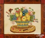 theorem of a basket of fruit by David Y. Ellinger, oil on velvet, sold May 2025