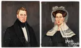 portraits of a husband and wife by Milton Hopkins, oil on canvas, sold May 2025