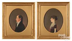 profile portraits of Dr. John and Eleanor McClelland of Greencastle by Jacob Eichholtz, oil on panel, sold May 2025