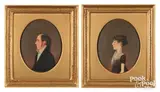 profile portraits of Dr. John and Eleanor McClelland of Greencastle by Jacob Eichholtz, oil on panel, sold May 2025