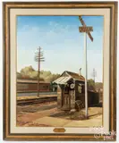train station by Harry Devlin, oil on canvas, sold Apr 2025