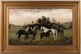 LARGE PAINTING OF PERCHERON HORSES ON THE PATTON FARM, PROSPECT, OHIO by H. Bush, oil on canvas, sold Jun 2026