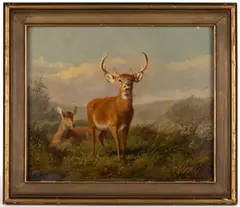 PORTRAIT OF DEER IN A LANDSCAPE by Arthur Fitzwilliam Tait, oil on board, sold Jun 2026