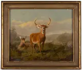 PORTRAIT OF DEER IN A LANDSCAPE by Arthur Fitzwilliam Tait, oil on board, sold Jun 2026