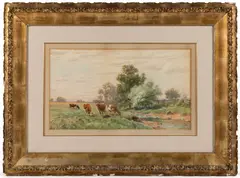 LANDSCAPE PAINTING FEATURING COWS by Thomas Bigelow Craig, watercolor on paper, sold Jun 2026