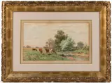 LANDSCAPE PAINTING FEATURING COWS by Thomas Bigelow Craig, watercolor on paper, sold Jun 2026