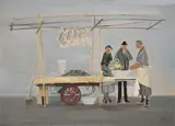 Untitled (street vendor) by Benoît Gilsoul, oil on canvas, sold Mar 2020