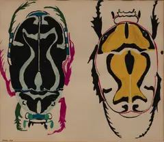 Untitled (Two beetles) by Nancy Graves, 1960, gouache and graphite on paper, sold May 2020