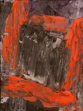 Untitled (Composition in orange, violet, and black) by Edvins Strautmanis, 1981-1982, acrylic on canvas (unstretched), sold May 2020