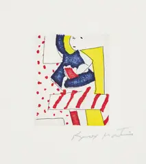 Female Study by Knox Martin, etching and aquatint printed in colors on BFK Rives paper, sold May 2020