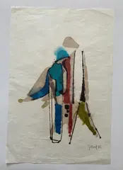 Untitled (Composition in primary colors) by Benoît Gilsoul, 1972, watercolor on rice paper, sold May 2020
