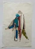 Untitled (Composition in primary colors) by Benoît Gilsoul, 1972, watercolor on rice paper, sold May 2020