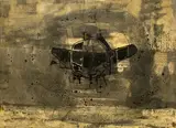 Untitled (Airplane) by Benoît Gilsoul, ink, pen and wash on Arches paper, sold May 2020