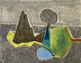 Untitled (Abstract landscape) by Benoît Gilsoul, gouache and charcoal on paper, sold May 2020