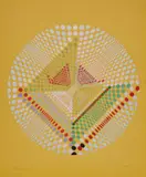 Olot by Carlos Silva, 1971, acrylic and gouache on paper laid down a 1/2 inch around each edge, sold Jul 2020