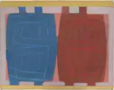 Untitled (Small red and blue) by Michael Loew, oil on canvas, sold Jul 2020