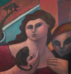 Duccio's Sister by Robert Jessup, 1984, oil on canvas, sold Jul 2020
