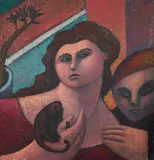 Duccio's Sister by Robert Jessup, 1984, oil on canvas, sold Jul 2020