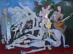 Untitled (Music group) by Benoît Gilsoul, oil on canvas, sold Jul 2020