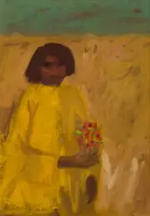 Girl with Sturt peas by Sam Fullbrook, c.1962, oil on canvas on board, sold Sep 2026