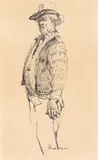 The drover by Russell Drysdale, 1967, pen and brown ink on paper, sold Sep 2026