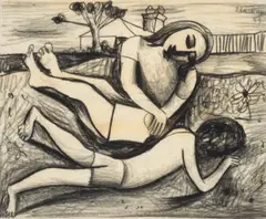 Two figures by Charles Blackman, 1955, charcoal on paper, sold Sep 2026