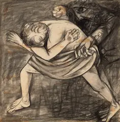 The disrobement by Arthur Boyd, 1961, charcoal on paper on board, offered Sep 2026