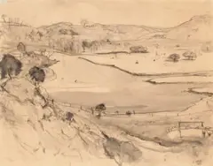 From Omega, near Gerringong by Lloyd Rees, 1950, pencil, ink and wash on paper, sold Sep 2026