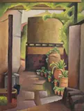 Under the pergola by Dorrit Black, 1951, oil on canvas on board, sold Aug 2026