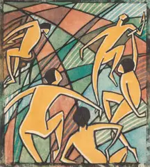 Music by Dorrit Black, 1927 – 28, colour linocut, sold Aug 2026