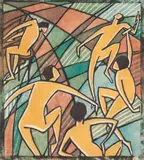 Music by Dorrit Black, 1927 – 28, colour linocut, sold Aug 2026