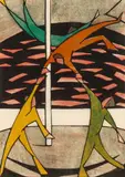 The acrobats by Dorrit Black, c.1928 – 29, colour linocut on paper, sold Aug 2026