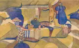 On the rocks by Dorrit Black, 1935, colour linocut on paper, sold Aug 2026