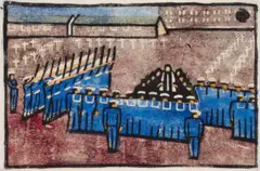 Naval funeral by Dorrit Black, c.1945, colour linocut on paper, sold Aug 2026