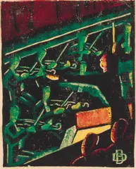 Orchestra pit, Theatre Royal by Dorrit Black, c.1935, colour linocut on paper, sold Aug 2026