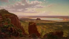 The Mitre Rock and lake from Mt Arapiles by Eugene von Guerard, 1874, oil on canvas, sold Aug 2026