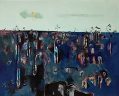 Two green clouds by Fred Williams, 1967, oil on canvas, sold Aug 2026